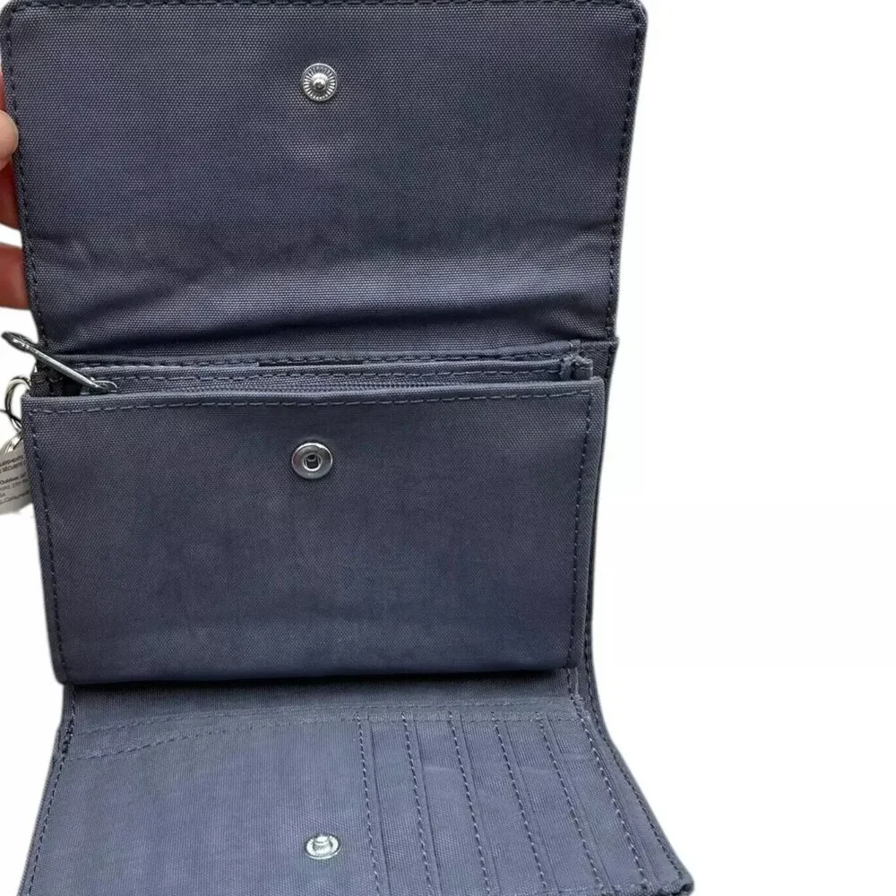Kipling Pixi Nylon Bifold Wallet Snap Closure Card Slots Zip Pocket Perri Blue‎